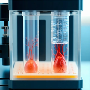 A Microscope With Two Glass Containers, Each Containing A Heart