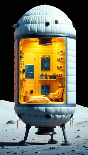 A Small, Round, White Spacecraft With A Yellow Interior