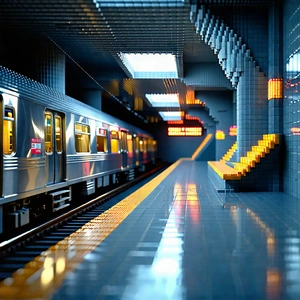 Urban Voxel Art: City subway in financial district