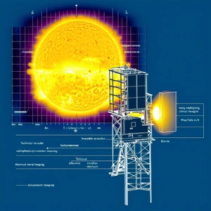 The Image Is A Blue And Purple Drawing Of A Large Tower With A Sun On Top
