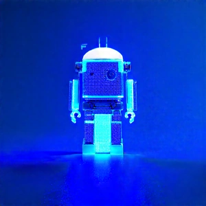Robot With Blue Light Glow With Robot Standing