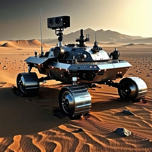 A Robotic Vehicle Is Sitting In A Desert Landscape