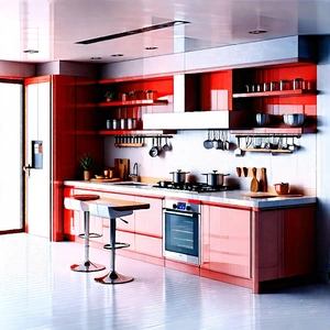 Lifestyle Isometric Design: (modern:1.39) Kitchen With Comfortable Textiles With Large, Modern