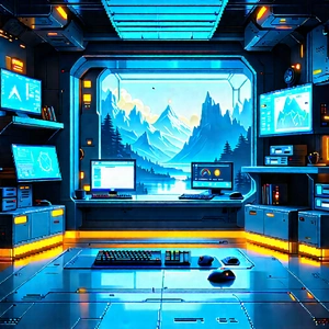 (futuristic:1.18) Tech Startup Office With Image, There
