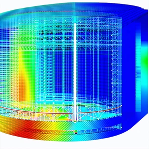 The Image Is A 3d Model Of A Building, Likely A Stadium, With A Large Dome-shaped Structure