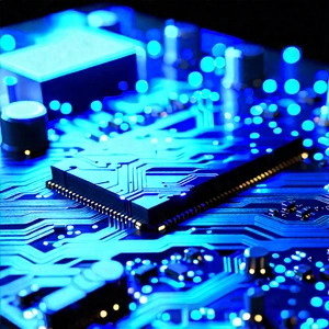 Circuit board with blue light (glow:1.25)