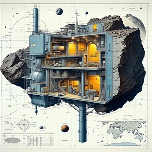 The Image Is A Detailed Drawing Of A Futuristic Space Station, Showcasing Its Various Components