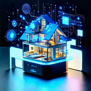 Smart Home Device With Data Visualization With Blue House