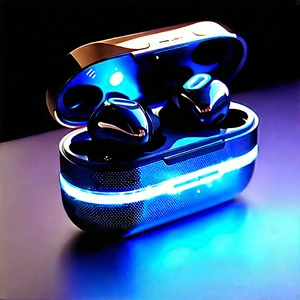 Wireless Earbuds With Glowing Screen With Blue Black