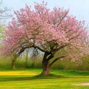 Nature Drone Photography: Ancient (tree:1.19) In Spring Bloom With Beautiful Tree