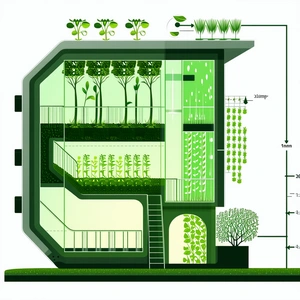 The Image Is A Drawing Of A House With A Green Roof, Featuring A Large Garden On The Roof