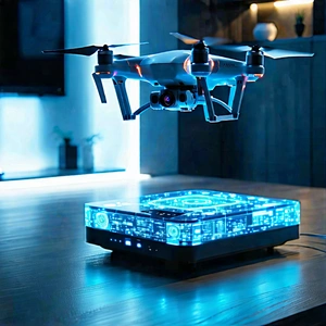 Tech Drone Photography: Smart Home (device:1.47) With Holographic Display With Drone Flying