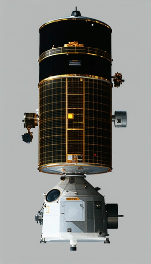 A Spacecraft Is Shown In A Close-up View, With Its Solar Panels And Other Components Clearly Visible