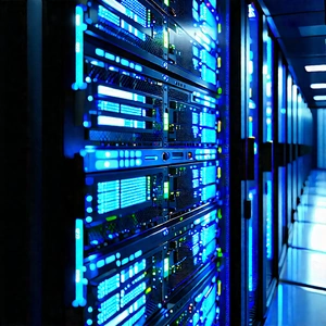 Server Rack With Data Streams With Large Server