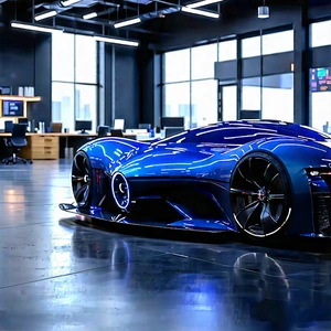 Automotive Technology In Tech Office With Blue Sports