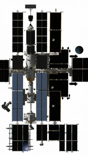 A Large Space Station Is Shown In A White And Black Image