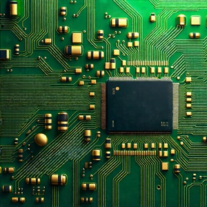 Circuit Board With Digital Particles With Close-up Computer