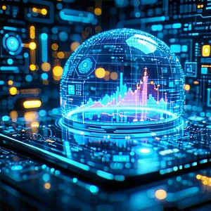 Tech Advertising Photography: Financial Technology In Research Center With Large, Blue,