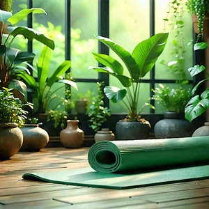 Lifestyle Concept Art: Wellness Scene With Yoga Mat And Plants With Image, There