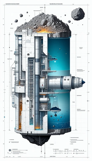 A Large, Futuristic Spacecraft Is Shown In A Detailed Drawing