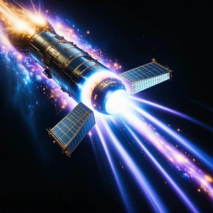 A Space Shuttle Is Shown In A Brightly Lit Environment, With Its Engines Glowing