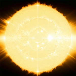 A Bright Yellow Sun With A Few Rays Extending Outwards