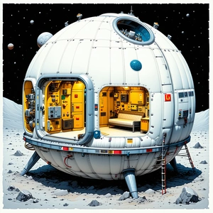 A Large White Spacecraft, Possibly A Space Station, With A Round Shape And A Dome-like Structure