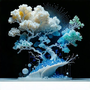 3d Printer With Digital Particles With Tree Branches