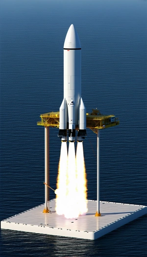 A Rocket Is Being Launched From A Platform In The Ocean
