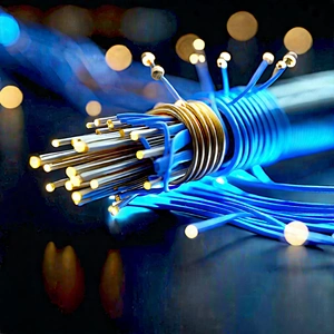 Close-up Of Fiber Optic Cables With Close-up Blue