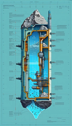 A Blue And White Drawing Of A Submarine Is Shown