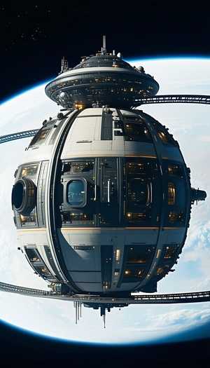 A Large White Space Station Is Shown In A Close-up View