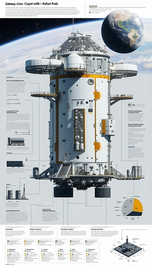 A Large White And Yellow Space Station Is Shown In A Diagram