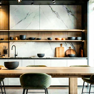 Lifestyle Tilt-shift Photography: Modern Kitchen With Minimalist Decor With Large Kitchen
