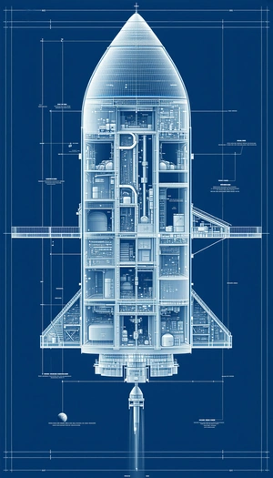 A Space Shuttle Is Shown In A Blue And White Drawing