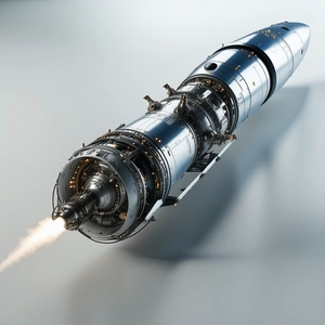 A Rocket Is Shown In A Close-up View, With Its Engine And Fuel System Clearly Visible
