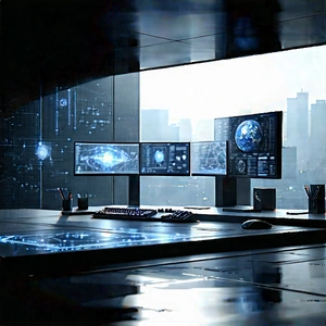 Futuristic (digital:1.18) workspace