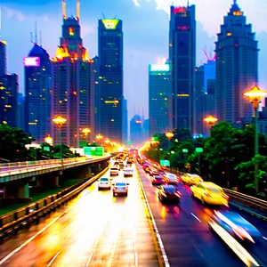 Urban Hdr Photography: Cityscape Of Urban Skyline During Rush Hour With Captures Busy