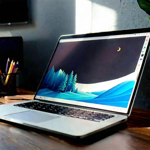 Tech Tilt-Shift Photography: Laptop with (digital:1.47) artwork