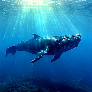 Nature Acrylic Painting: Whale In Ocean Waters With Large Blue