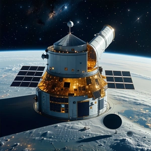A Space Station With A Large Dome On Top, Floating In The Sky
