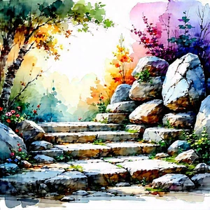 Abstract Ink Drawing: Stone Installation With Gradient With Beautiful Scene
