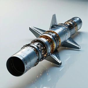 A Large Silver Spacecraft Is Displayed On A White Surface