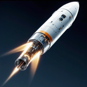 A Rocket Is Shown In A Close-up Shot, With Its Engine And Exhaust Visible