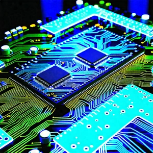 Tech Low Poly: Circuit board with blue light glow