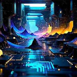 Machine Learning Visualization With Futuristic Scene,