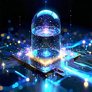 Quantum Computer With Data Streams With Futuristic Scene