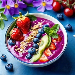 Lifestyle Concept Art: Smoothie Bowl Prepared With Seasonal Produce With Bowl Filled
