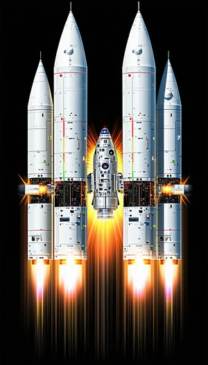 A Space Shuttle Is Shown In A Close-up View, With Its Two Rockets Attached
