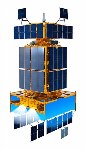 A Large, Multi-layered Spacecraft With A Solar Panel On The Side